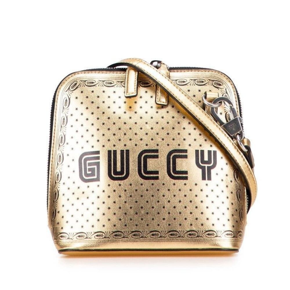 Gucci x Sega Guccy Print Leather Shoulder Bag Gold
